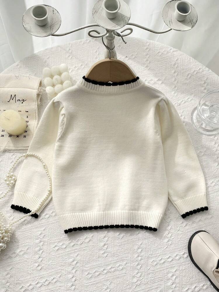 Cardigan Chic "Élégance Romantique" – Blanc Cassé & Nœuds Noirs