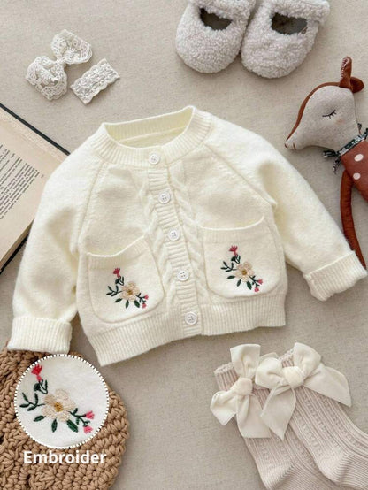 Cardigan Bucolique "Jardin de Fleurs" – Maille Torsadée & Broderies